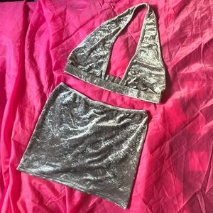 Grey Crushed Velvet Stripper Set 👽